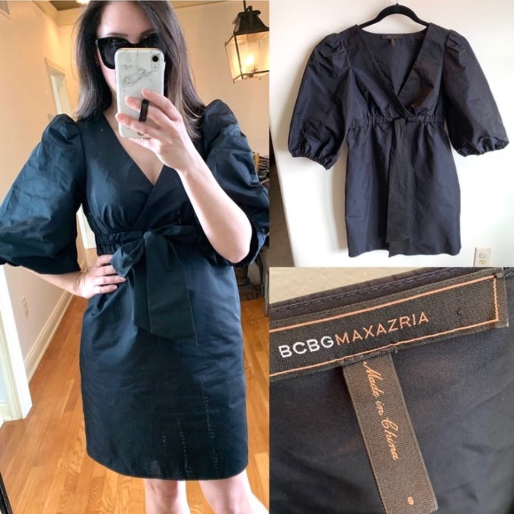 BCBGMaxAzria Black Puff Sleeve Dress